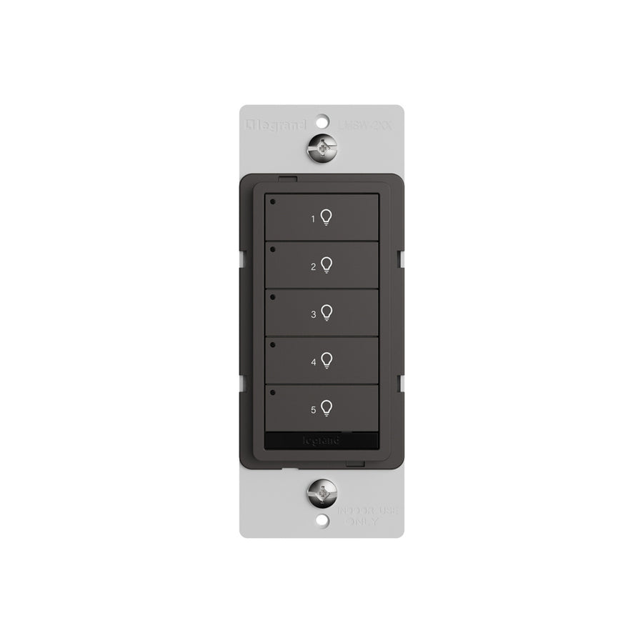 Wattstopper LMSW-250-BR DLM wired standard wall switch in brown, with five buttons.