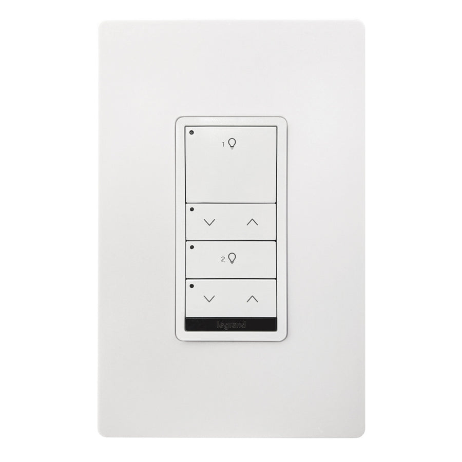 Wattstopper LMSW-222-W DLM wired standard wall switch in white, with two buttons with two dimming rockers.
