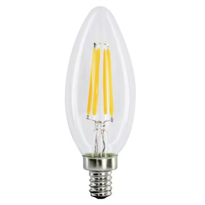 Filament E12 Candle Flame Tip ,1CCT Selectable 27K, Clear, LED-FLM-E12FL-4W-27K