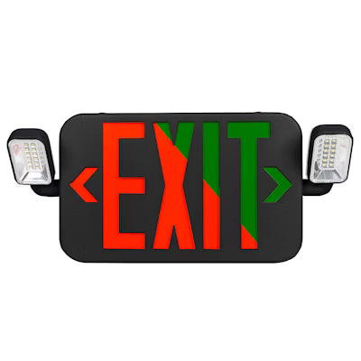 Envision LED, LED Emergency EXit Sign RED/GREEN Single or Double Sided w/ Bug Eye, 1CCT Selectable GREEN, Black, LED-EM-EXT-RG-BL-CMB