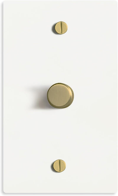 SELECT White Brass Dimmer Light Switch, 1 Way Rotary Dimmer, TRIAC/Leading Edge Dimmable LED Light Switch, 15A 120V AC with Brass Knob, Faceplate & Dimming Module, UL Listed