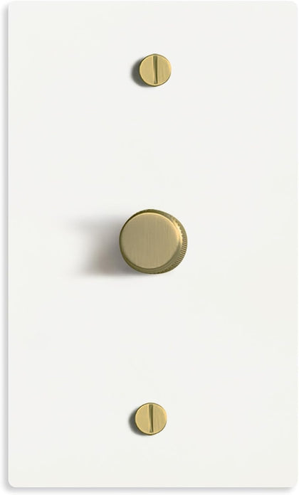 SELECT White Brass Dimmer Light Switch, 1 Way Rotary Dimmer, TRIAC/Leading Edge Dimmable LED Light Switch, 15A 120V AC with Brass Knob, Faceplate & Dimming Module, UL Listed