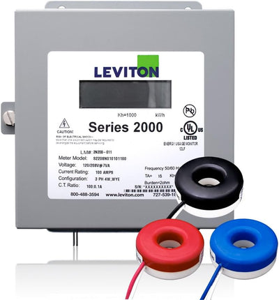 Leviton Series 2000 Indoor Meter Kit 277/480V 3P4W 200A with 3 Solid Core CTs, 2K480-2SW