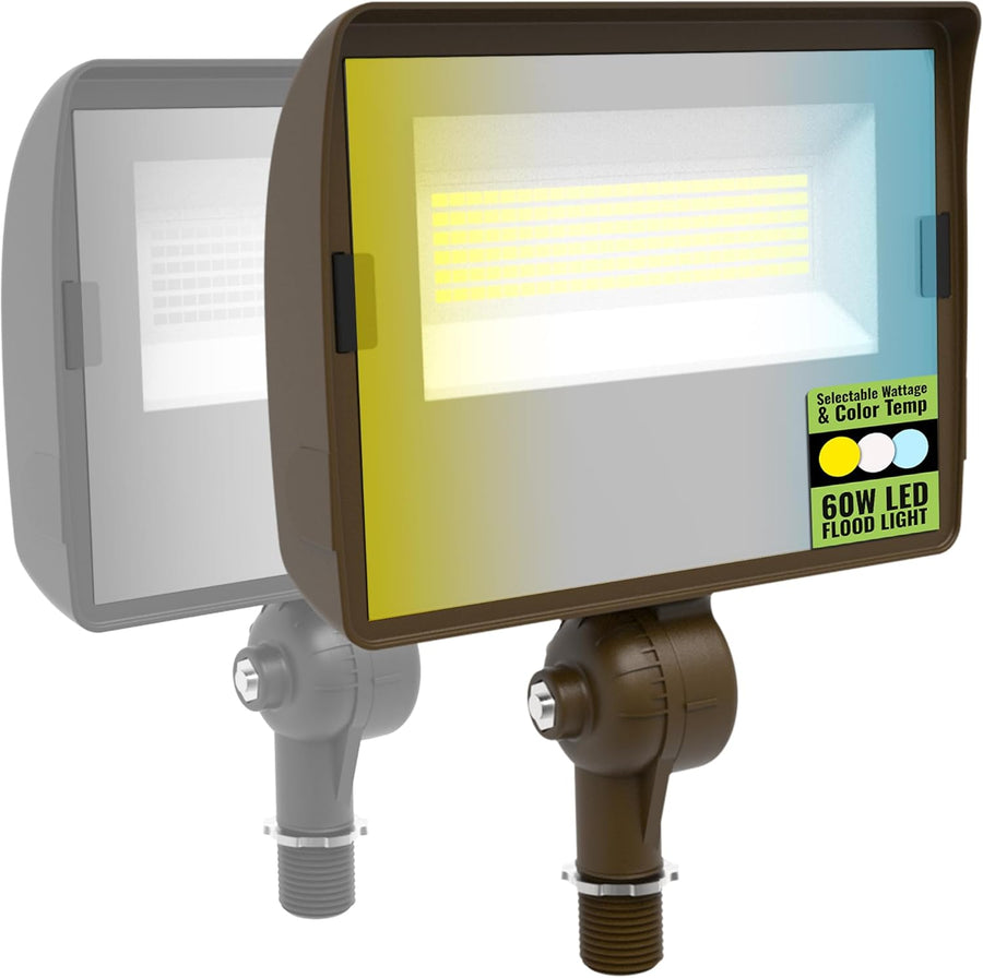 LED Flood Light, Multi-Watt (40/50/60W) & Multi-CCT (3000K/4000K/5000K), 1/2 Inch Swivel Knuckle Mount, Waterproof, 120-277V, 8000 Lumens, Outdoor Security Floodlight for Yard