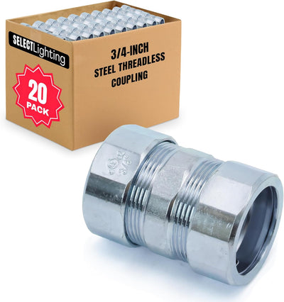 SELECT 20 Pack Lighting Threadless Coupling, 3/4 Inch Zinc Plated Steel Coupling, Electrical Conduit Fittings for Indoor and Outdoor Use