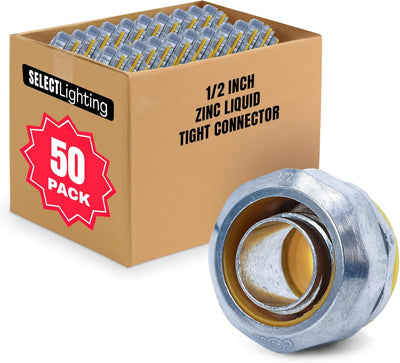 SELECT 50 Pack Lighting Zinc Liquid Tight Straight Connector, 1/2 Inch Electrical Connectors, Conduit Fittings, Safe and Rust Resistant