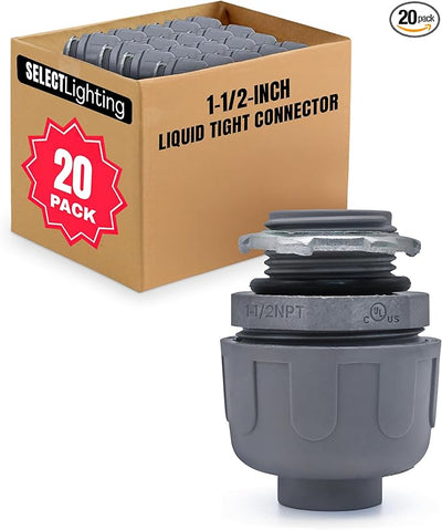 SELECT 50 Pack Lighting PVC Liquid Tight Connector, 1“ Straight Flexible Conduit Connectors, Non-Metallic Conduit Fittings, Safe and Rust Resistant