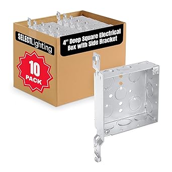 Select 10 Pack 4-Inch Deep Square Electrical Box with Side Bracket, Welded with 1/2 & 3/4-Inch KO, 2-1/8-Inch Deep Junction Box Metal, Galvanized Steel, UL, Receptacle Outlet Box