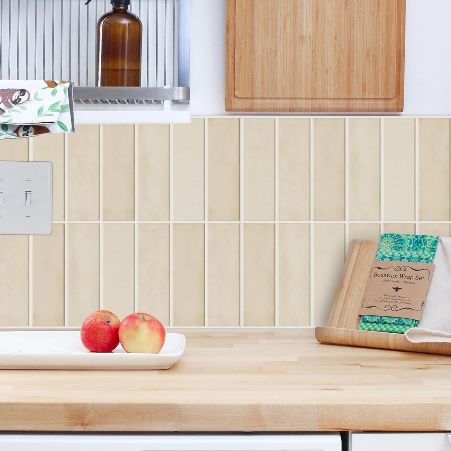 Select 5 Pack Peel and Stick Backsplash Tiles, 3D Wall Panels with Commercial-Grade Adhesive, Extra Thick Water & Heat-Resistant Stick-On Tile Backsplash for Kitchen, Laundry, 12" x12” (Almond)