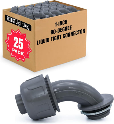 SELECT 15 Pack Lighting PVC Liquid Tight Connector, 1-1/4” 90-Degree Conduit Connectors, Non-Metallic Conduit Fittings, Safe and Rust Resistant