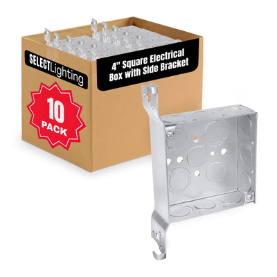 SELECT 10 Pack 4-Inch Square Electrical Box with Side Bracket, Welded with 1/2 & 3/4-Inch KO, 1-1/2-Inch Deep Junction Box Metal, Galvanized Steel, UL, Receptacle Outlet Box