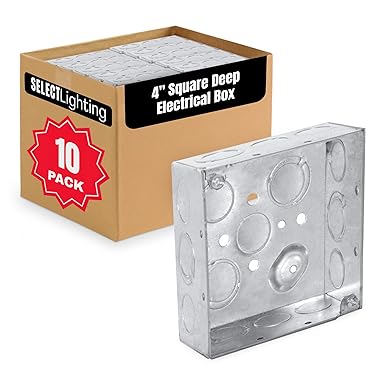 Select 10 Pack 4-Inch Deep Square Electrical Box, Welded with 1/2 & 3/4-Inch KO, 2-1/8-Inch Deep Junction Box Metal, Galvanized Steel, UL, Receptacle Outlet Box