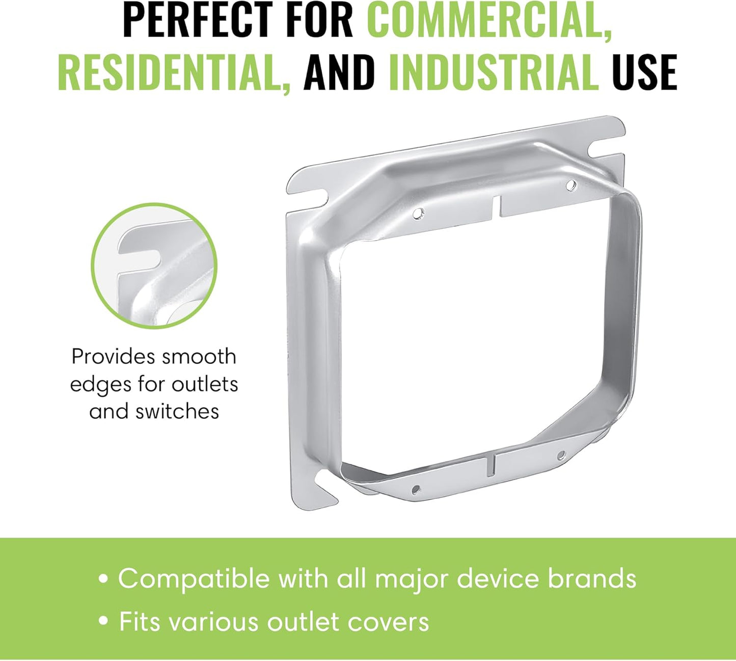 SELECT 5 Pack 1-Inch Raised 4-Inch Square (4S) Two Gang Plaster Ring with Angled Slots, Mud Ring for Wiring Connections, Housing Receptacles & Switches