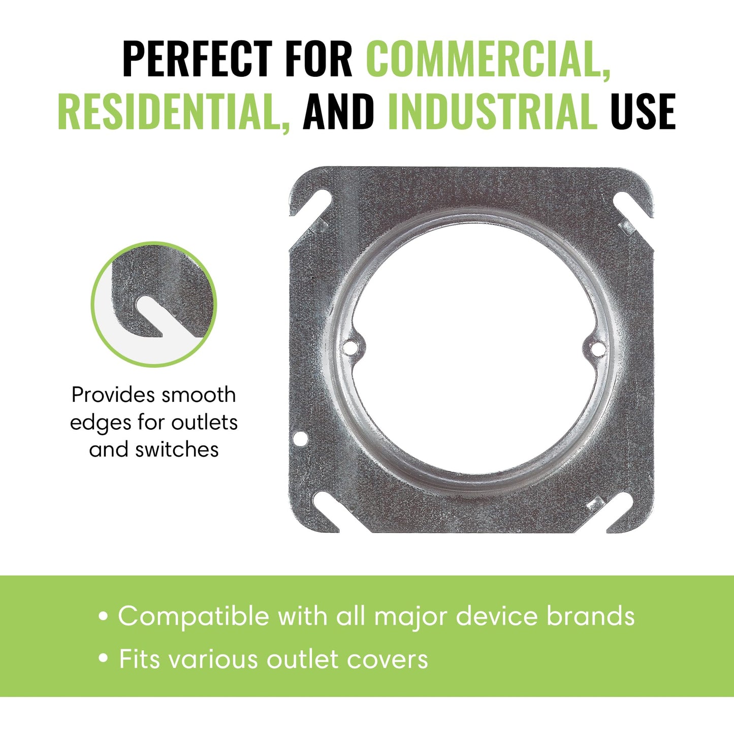 SELECT 10 Pack 5/8" Raised 4" Square (4S) Round Plaster Ring with Angled Slots, Mud Ring, Smart Home Décor for Wiring Connections, Housing Receptacles & Switches, SEL-RPR58-10PK