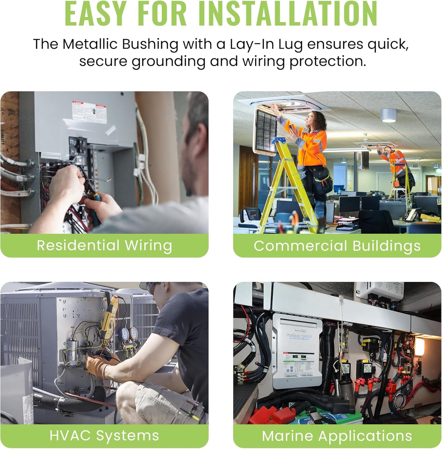 SELECT 5 Pack Insulated Ground Bushing with Lay-In Lug, 1-1/4” Rigid Metal Electrical Bushing for Superior Grounding Performance, Threaded Conduit Fittings