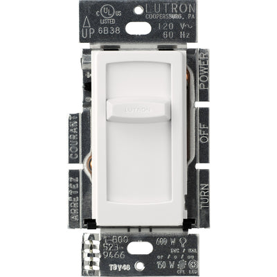 Lutron Skylark Contour Slide-to-Off LED+ Dimmer Switch, 150W LED or 600W Inc/Hal, Single Pole Only, 120V, CT-150-WH, White