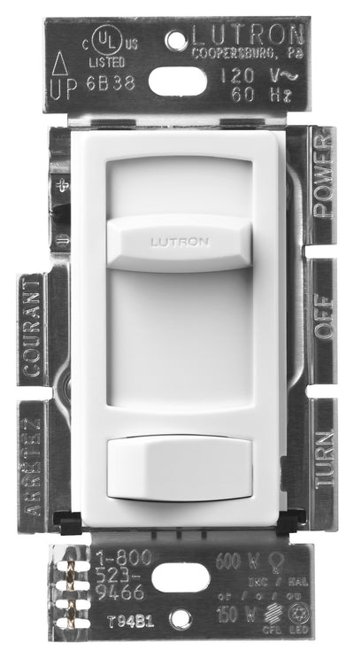 Lutron Skylark Contour LED+ Dimmer Switch, No Neutral Required, 150W LED or 600W Inc/Hal, 120V, Single Pole/3-Way, CTCL-153P-WH, White