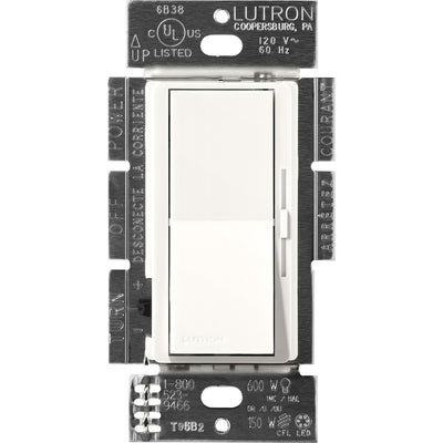 Lutron Diva Dimmer, 120V, 8A, 3-Way, LED/Fluorescent, Brilliant White, DVSCF-103P-BW