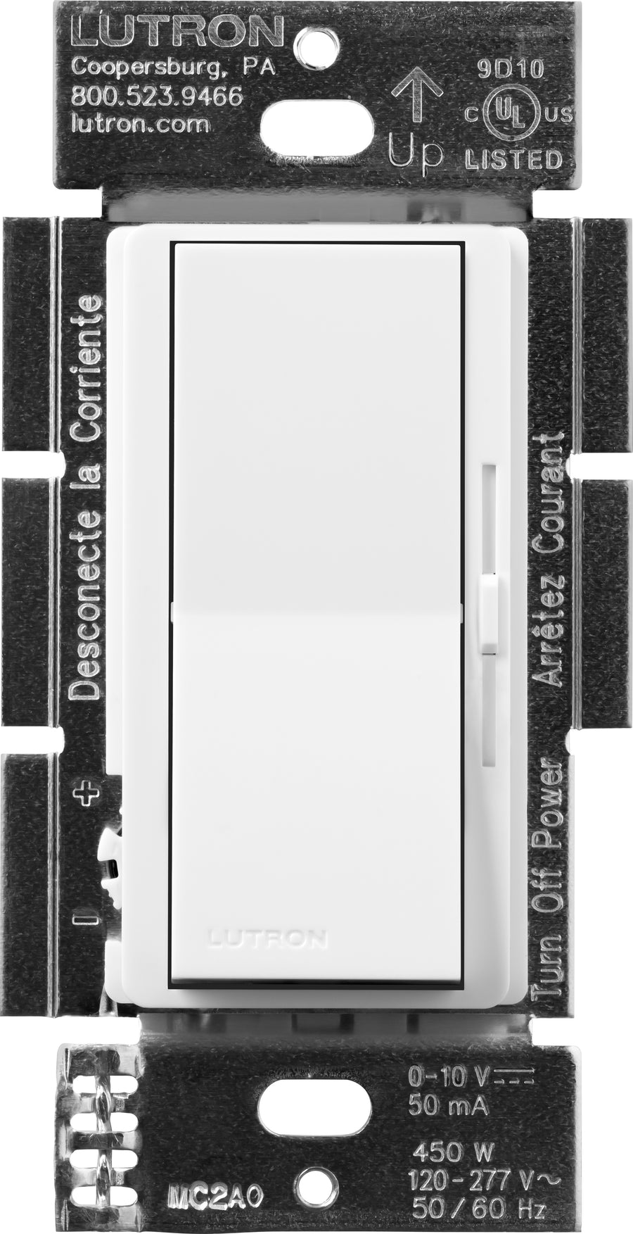 Lutron Diva 0-10V Dimmer Switch, 8A, 50mA Sink, Single-Pole/3-Way, No Neutral Required, 120V, DVSTV-WH, White