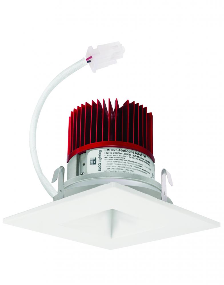 Elco Lighting 4" Square on Square Reflector, 8.76W, 3000K, CRI93+, Triac/ELV/0-10V, White, Cedar System, E417C0830W2