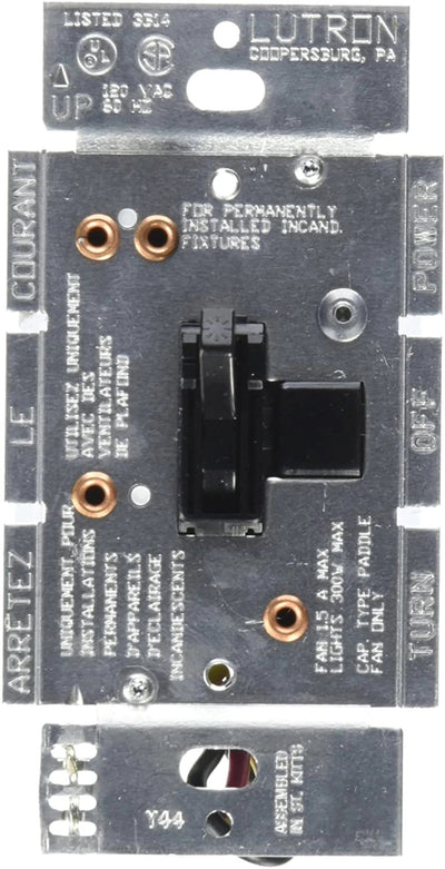 Lutron Ariadni Dual Fan/Light Control, 300W, 120V, 3-Speed, Black, AY2-LFSQ-BL