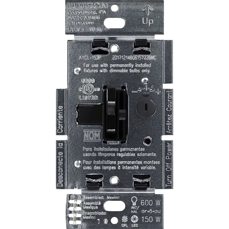 Lutron Ariadni LED+ Dimmer Switch, 150W LED, Single Pole/3-Way, No Neutral Required,120V, AYCL-153P-BL, Black