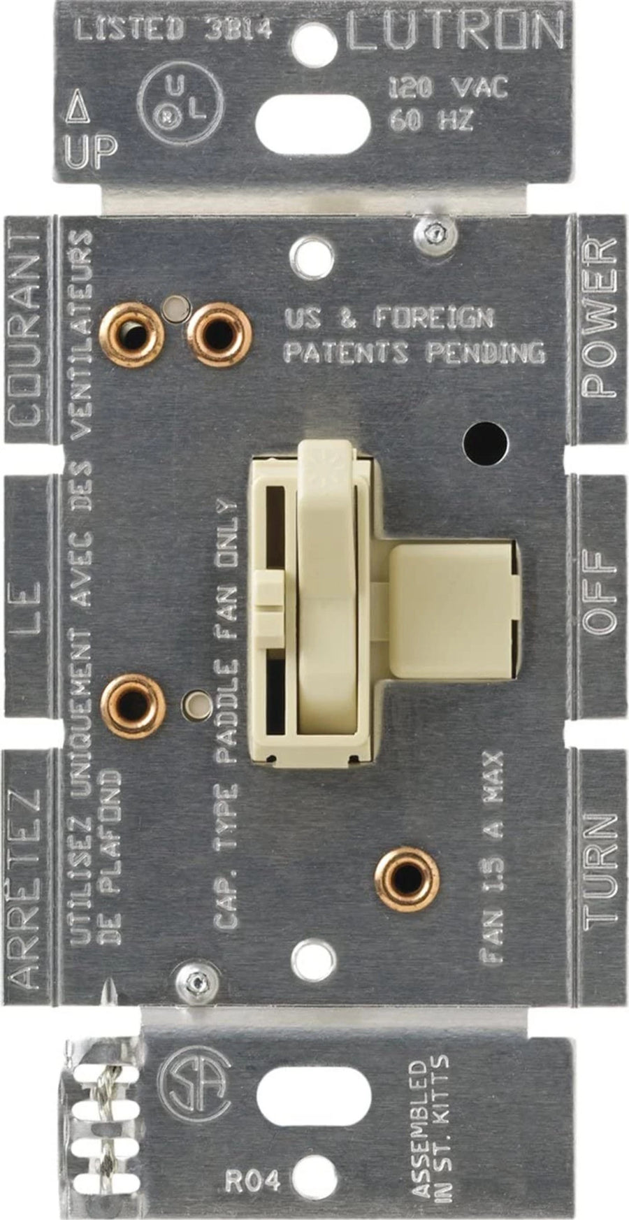 Lutron Ariadni Quiet Fan Speed Control, 1.5A, 120V, 3-Speed, Ivory, Clamshell, AYFSQ-FH-IV