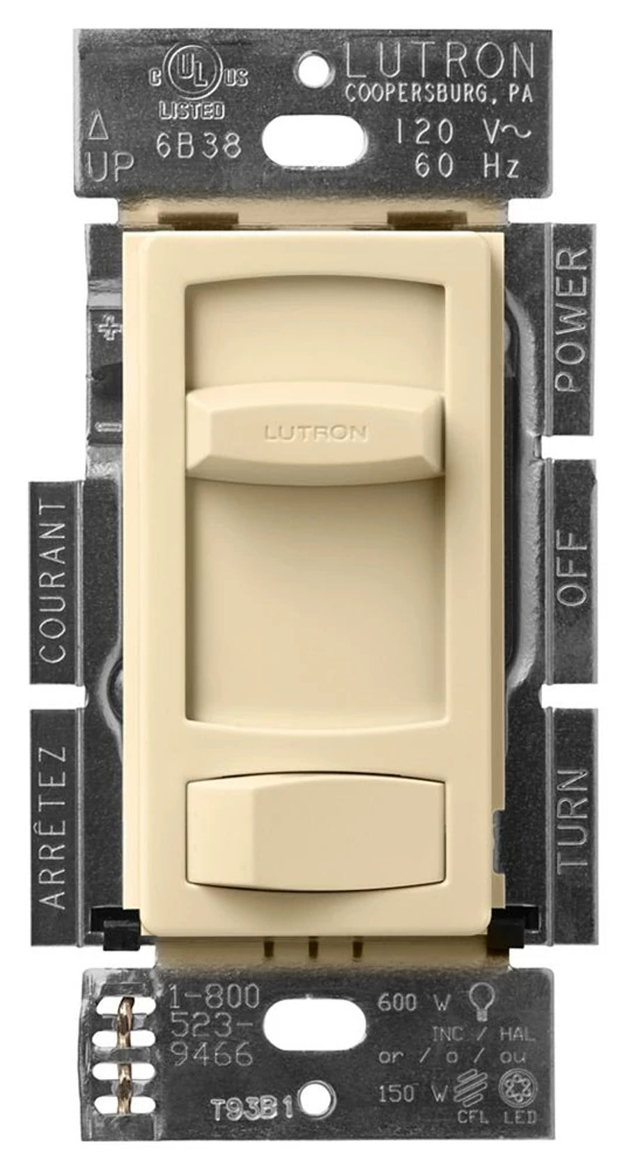 Lutron Skylark Contour LED+ Dimmer Switch, No Neutral Required, 150W LED or 600W Inc/Hal, 120V, Single Pole/3-Way, CTCL-153P-IV, Ivory