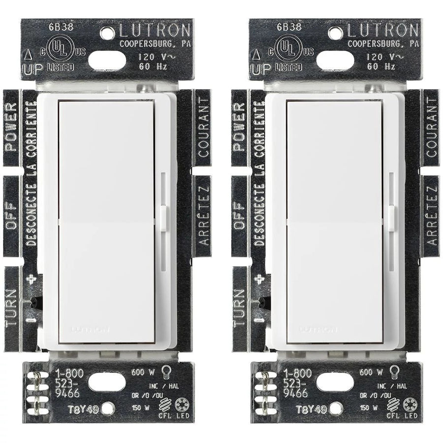 Lutron Diva C.L LED+ Dimmer, 150W LED/CFL, 600W Incandescent, Single-Pole/3-Way, White, 2-Pack, DVCL-153P-WH-2