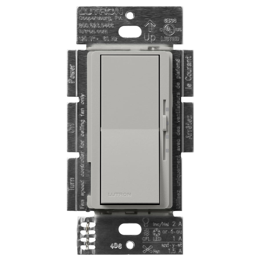 Lutron Diva 3-Speed Fan/Light Switch, Single-Pole/3-Way, 1.5A Fan, Pebble, DVSCFSQ-LF-PB