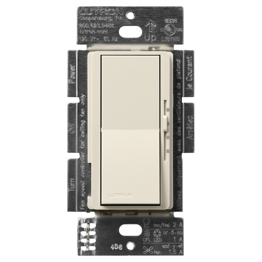 Lutron Diva 3-Speed Fan/Light Switch, Single-Pole/3-Way, 1.5A Fan, Pumice, DVSCFSQ-LF-PM