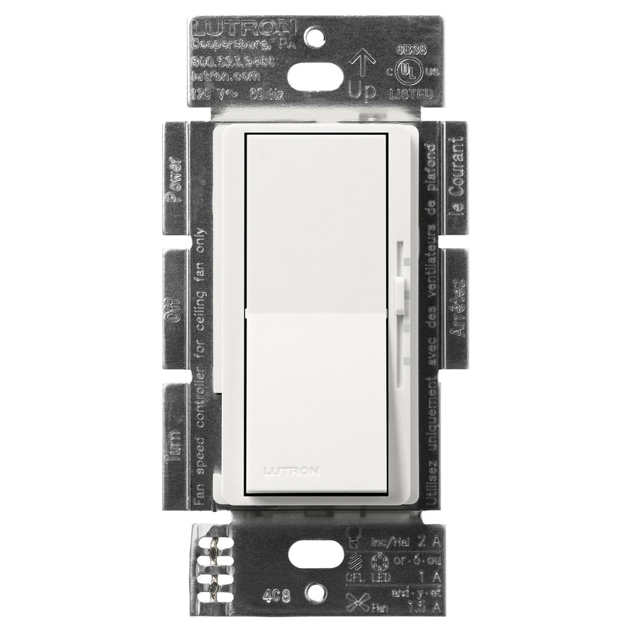 Lutron Diva 3-Speed Fan/Light Switch, Single-Pole/3-Way, 1.5A Fan, Architectural White, DVSCFSQ-LF-RW