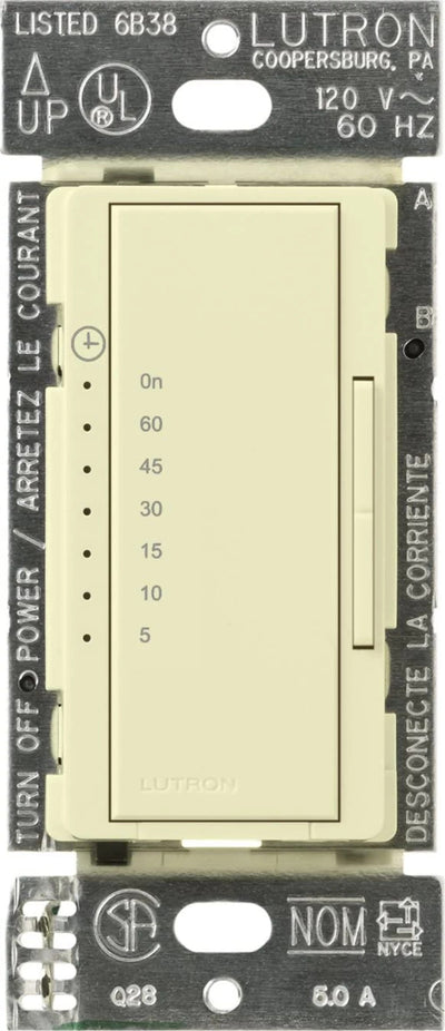 Lutron Maestro Countdown Timer, 5A, 5–60 Min., 120V, Light Almond, MA-T51MN-AL