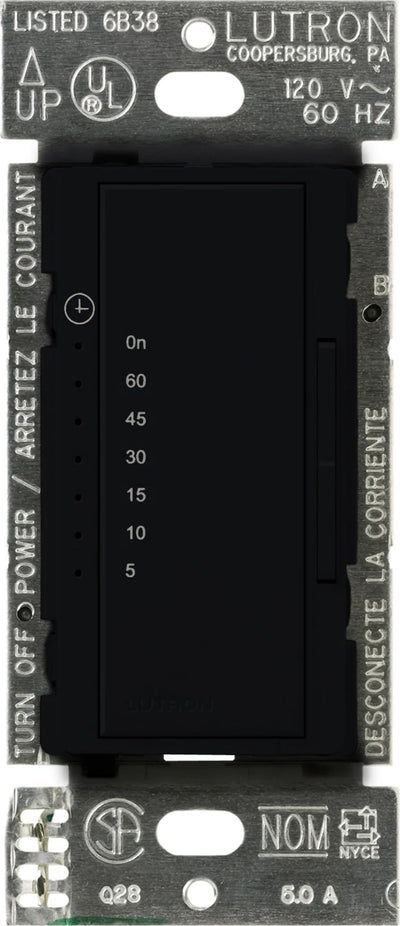 Lutron Maestro Countdown Timer, 5A, 5–60 Min., 120V, Black, MA-T51MN-BL