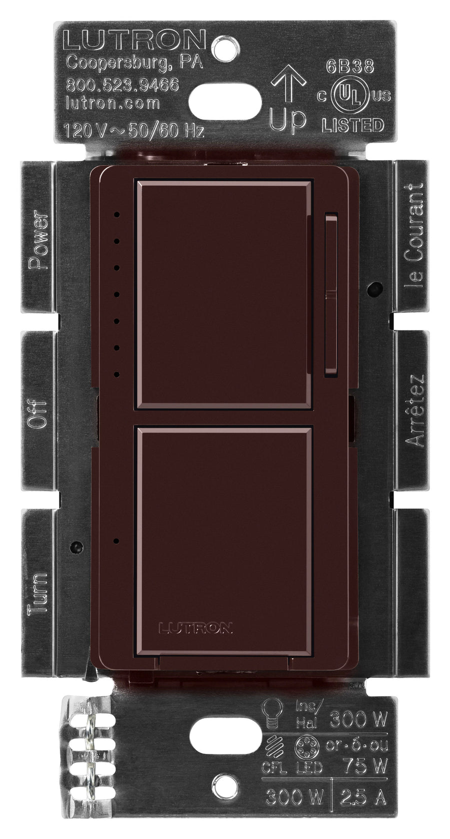 Lutron Maestro LED+ Dual Dimmer/Switch, 75W, Dimmable, Bronze, MACL-L3S25-BR