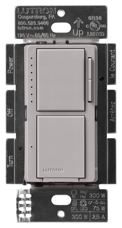 Lutron Maestro LED+ Dual Dimmer/Switch, 75W, Dimmable, Gray, MACL-L3S25-GR