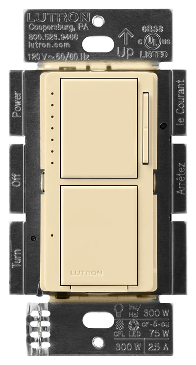 Lutron Maestro LED+ Dual Dimmer/Switch, 75W, Dimmable, Ivory, MACL-L3S25-IV