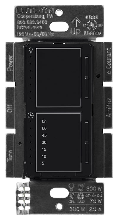 Lutron Maestro LED+ Dual Dimmer Timer, 75W, Black, MACL-L3T251-BL