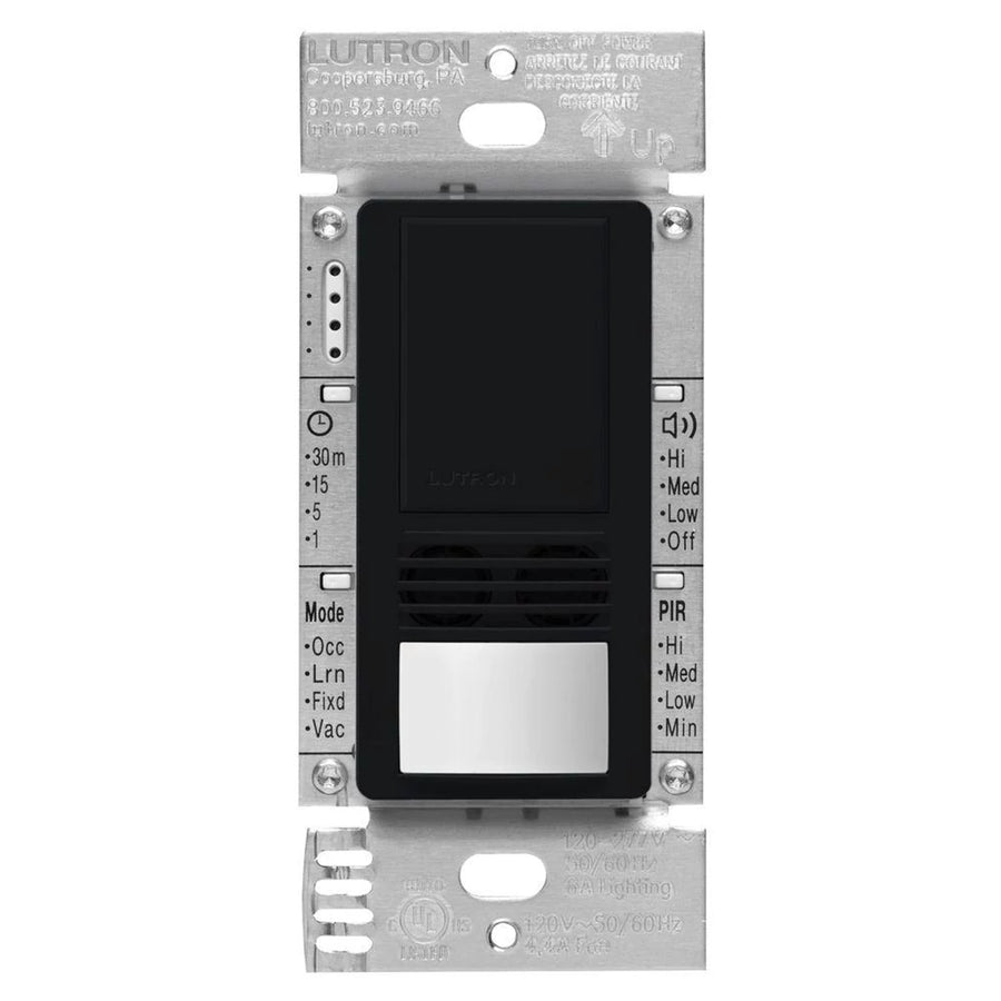 Lutron Maestro Dual-Tech Motion Sensor Switch, Vacancy Only, 6A, 120-277V, Single Pole, Ground or Neutral Required, MS-A102-V-BL, Black