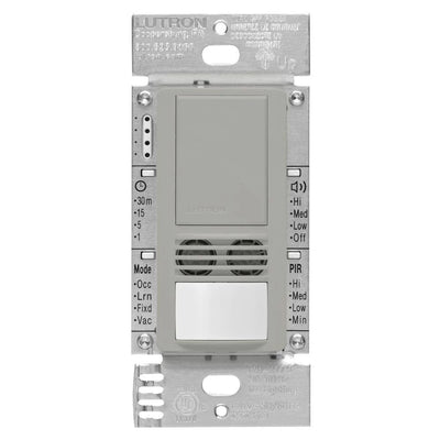Lutron Maestro Dual-Tech Motion Sensor Switch, 6A, 120-277V, Single Pole, Ground or Neutral Required, MS-A102-GR, Gray