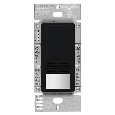 Lutron Maestro Dual Circuit Dual-Tech Motion Sensor Switch, 6A, 120-277V, Single Pole, Ground or Neutral Required, MS-A202-BL, Black