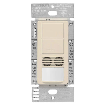 Lutron Maestro Dual Circuit Dual-Tech Motion Sensor Switch, 6A, 120-277V, Single Pole, Ground or Neutral Required, MS-A202-LA, Light Almond