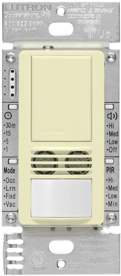 Lutron Maestro Dual-Tech Motion Sensor Switch, Vacancy Only, 6A, 120-277V, Single Pole/3-Way, Neutral Required, MS-B102-V-AL, Almond