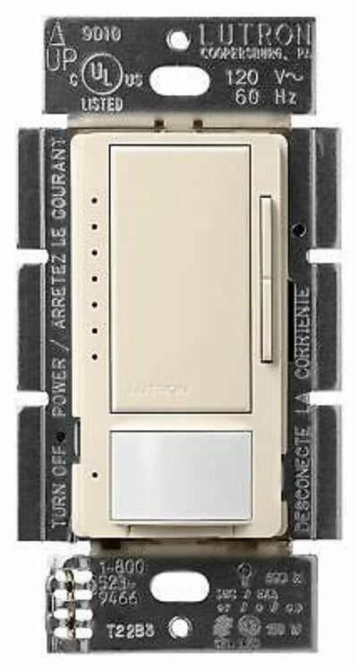 Lutron Maestro Dual-Tech Motion Sensor Switch, Vacancy Only, 6A, 120-277V, Single Pole/3-Way, Neutral Required, MS-B102-V-LA, Light Almond