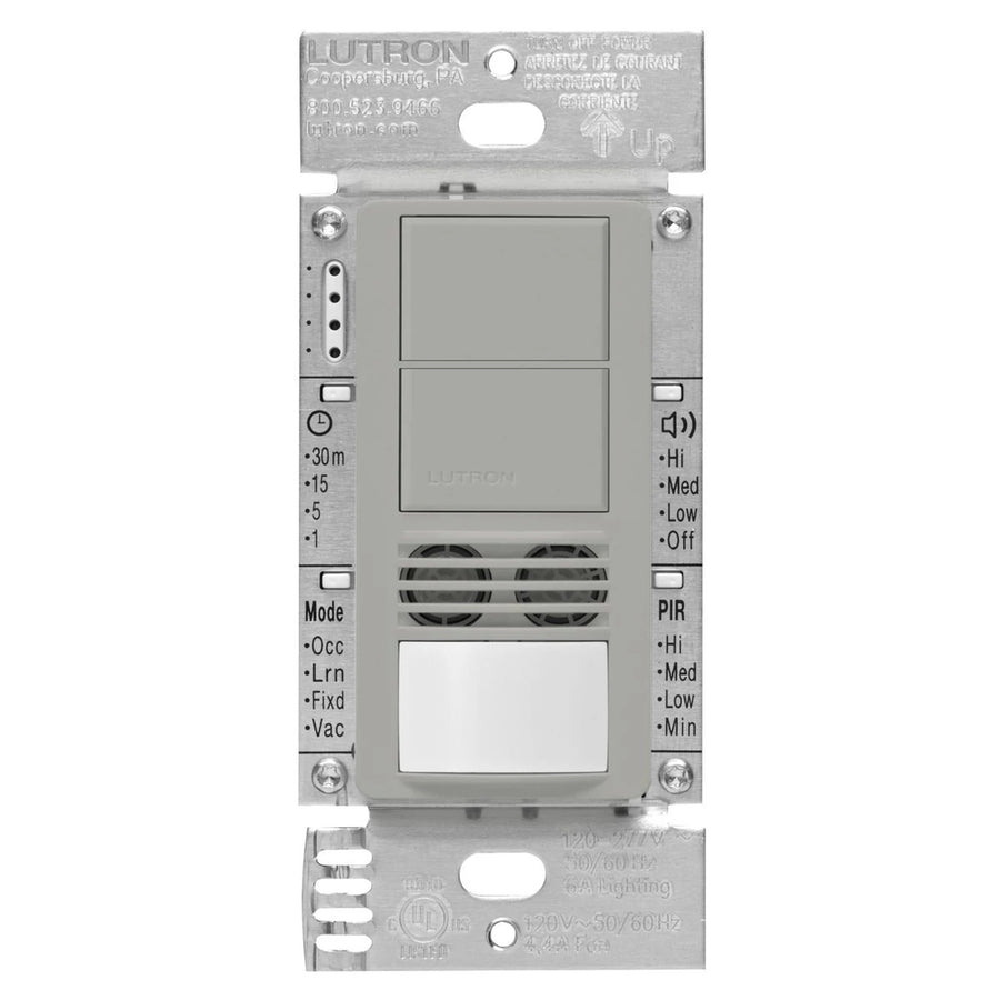 Lutron Maestro Dual Circuit Dual-Tech Motion Sensor Switch, 6A, 120-277V, Single Pole and 3-Way, Neutral Required, MS-B202-GR, Gray