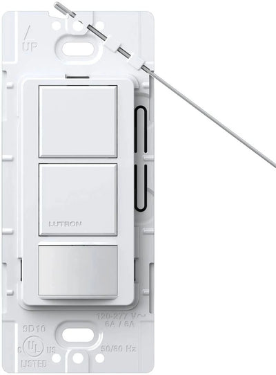 Lutron Maestro Dual Circuit Motion Sensor Switch, 6A Light/4.4A Fan, 120-277V, Dual Single Pole, Ground or Neutral Required, MS-OPS6-DDV-WH, White