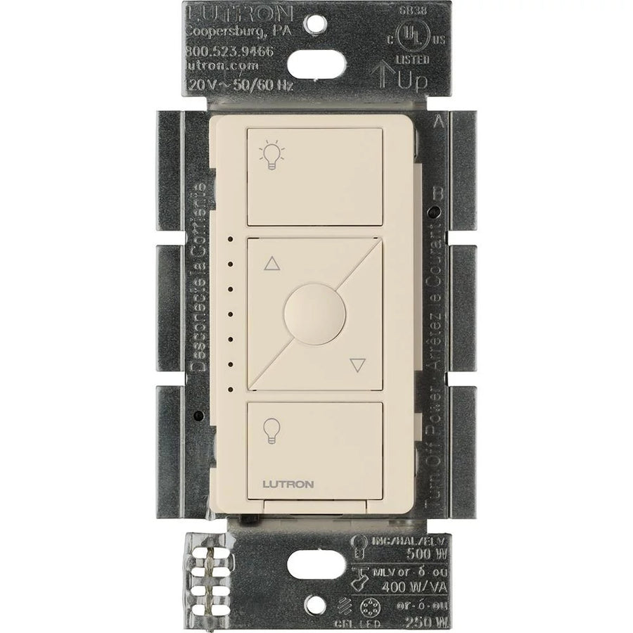Lutron Caseta Original Smart Dimmer for ELV+ Lighting, Phase Selectable, 250W LED/400VA MLV/500W ELV, Neutral Req'd, 120V, PD-5NE-LA, Light Almond