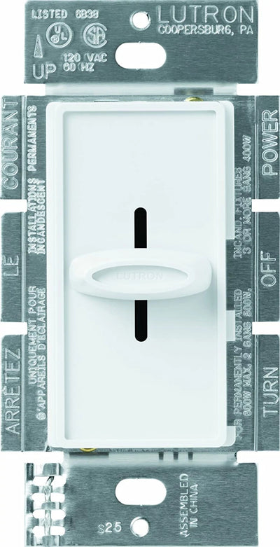 Lutron Skylark Fan Speed Control, 5A, 120V, Single Pole, Slide-to-Off, White, SFS-5E-WH