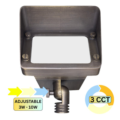 ABBA Lighting FPBCC05 12V LED Brass Flood Light, CCT Selectable, 3-10W Adjustable