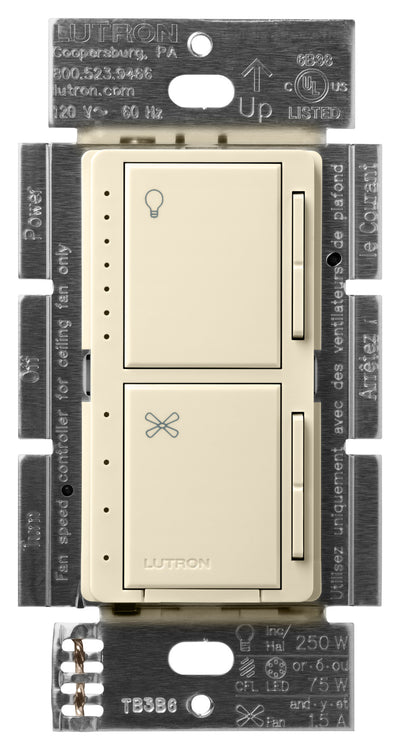 Lutron Maestro Dual LED+ Dimmer and 4-Speed Fan Control, No Neutral Required, 1.5A Fan, 75W LED Light, 120V, Single Pole, MACL-LFQ-AL, Almond